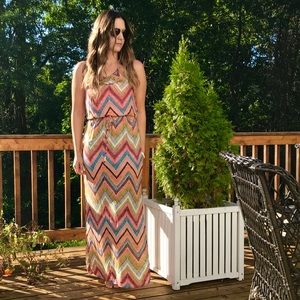 ⭐️MAXI DRESS⭐️ halter tie gold collar zigzag multi